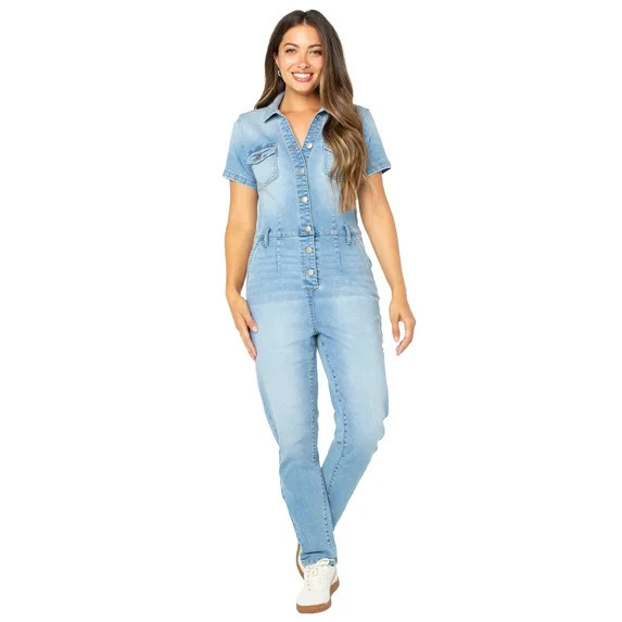 Celebrity Pink Slim Fit Short Sleeve Boilersuit, Juniors | Walmart (US)