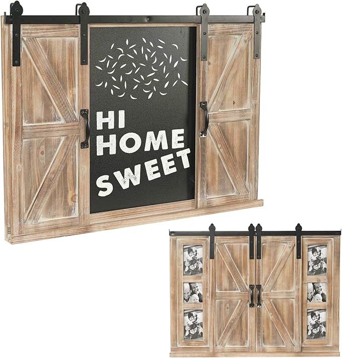 Rustic Wooden Chalkboard with Barn Door and 4x6 Photo Picture Frame Wall-Mounted for Kitchen Livi... | Amazon (US)