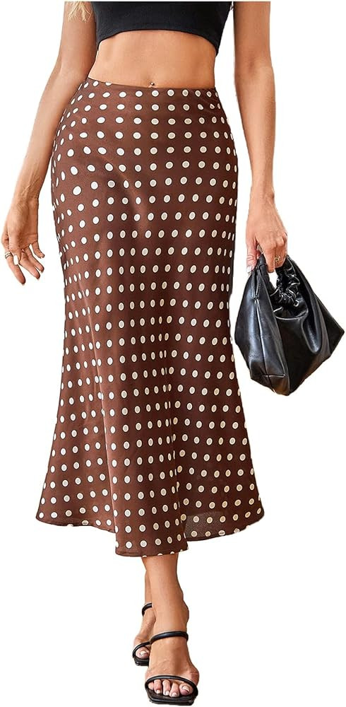 MakeMeChic Women's Polka Dots Midi Skirt Satin Silk Summer Flowy Pencil Long Skirts | Amazon (US)