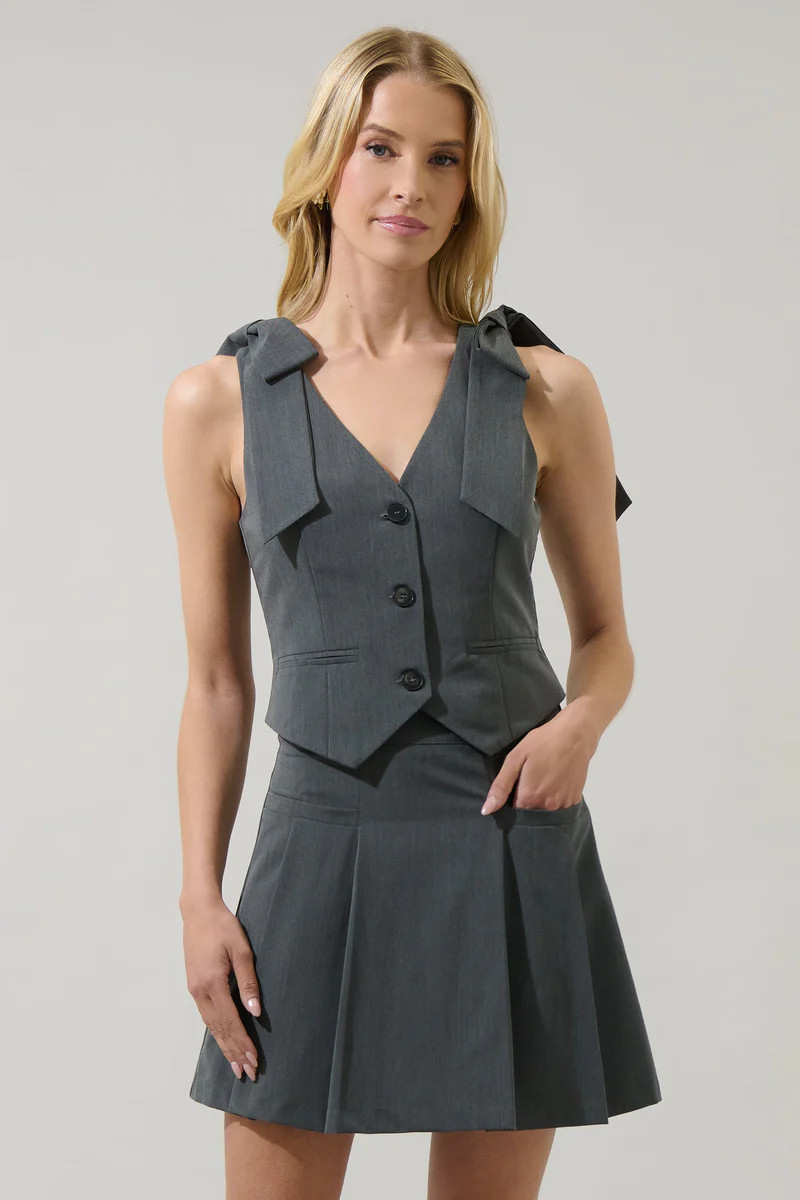 Giany Button Down Bow Vest | Sugarlips