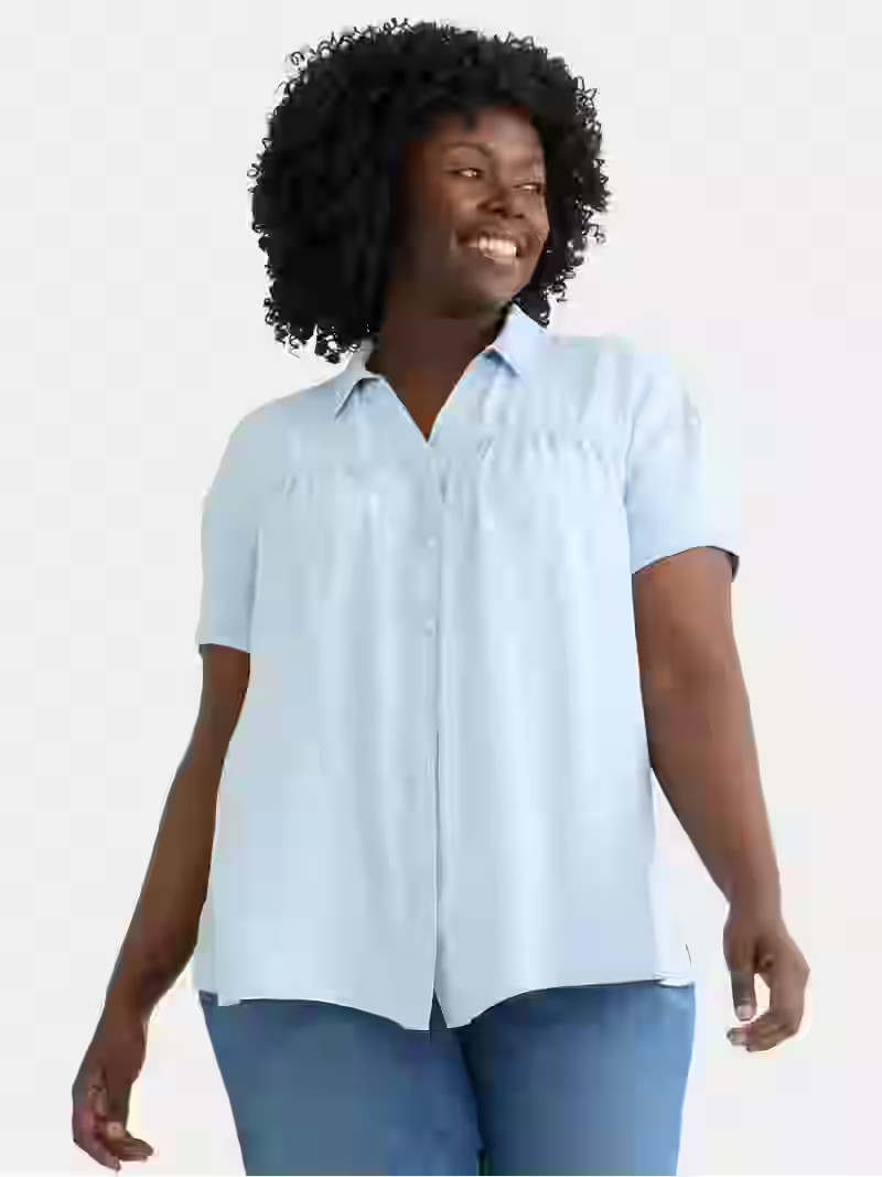 Terra & Sky Women's Plus Size Camp Shirt with Short Sleeves, Sizes, 0X-4X | Walmart (US)