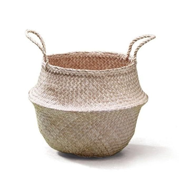 Sosibon Large Seagrass Belly Basket with Handles for Storage (Natural) | Amazon (US)
