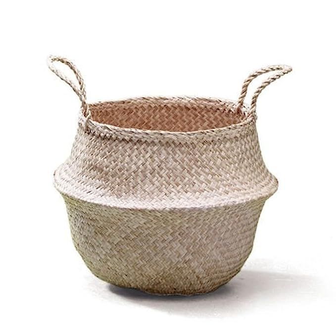 Sosibon Large Seagrass Belly Basket With Handles For Storage (Natural) | Amazon (US)