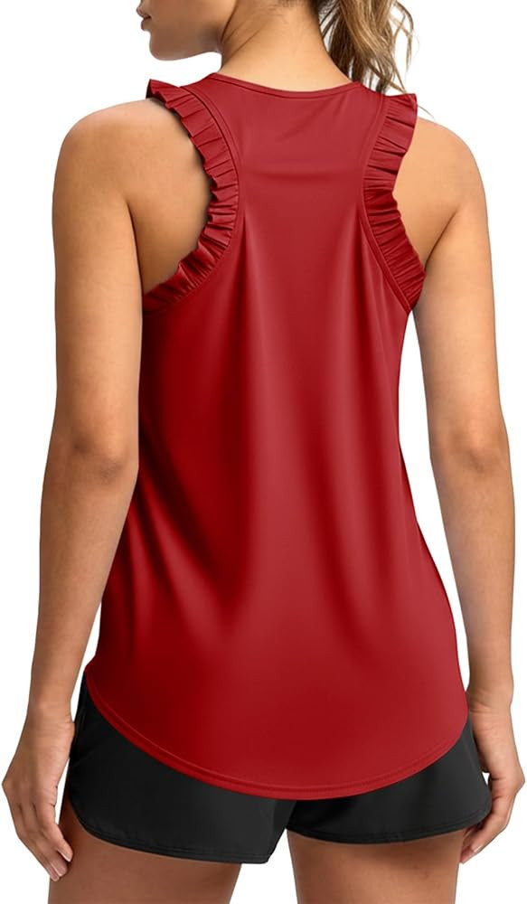 Fisoew Women Summer Workout Tank Tops Ruffle Sleeveless Racerback Crewneck Casual Loose Running G... | Amazon (US)