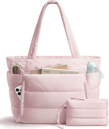 Puffer Tote Bag for Women, Lightweight Puffy Work Handbag Teacher Nurse Quilted Shoulder Bag for ... | Amazon (US)