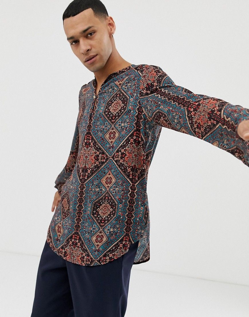 ASOS DESIGN overhead paisley printed shirt - Blue | ASOS US