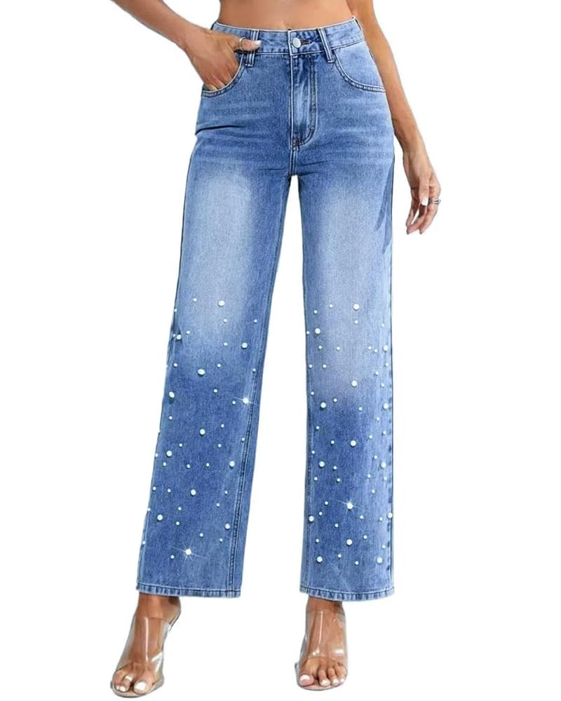 Pearl Jeans for Women High Waisted Straight Wide Leg Denim Pants Casual Baggy Boyfriend Trousers | Amazon (US)