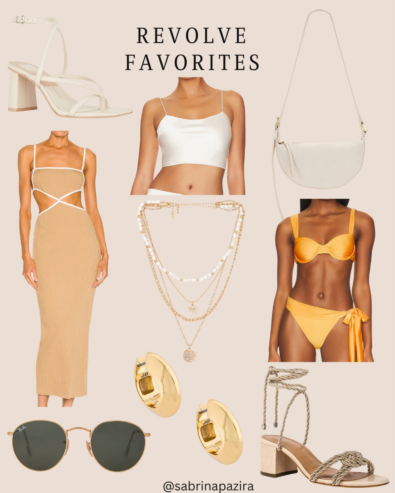 Revolve favorites, bikini, crop tank, midi dress, cutouts, heels, lace up, gold hoops, gold necklace, sunglasses, rayban, shoulder bag, neutrals, spring style, summer fashion 

#LTKSeasonal #LTKswim #LTKstyletip