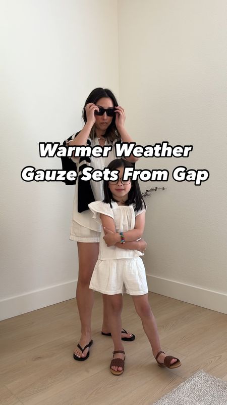 The perfect gauze pieces from @gap. These are comfortable, perfect for warm weather, and an easy way to look pulled together. Both our sets run TTS. Comment “links” and I’ll DM you our outfit details. #ad #howyouweargap #gapparents