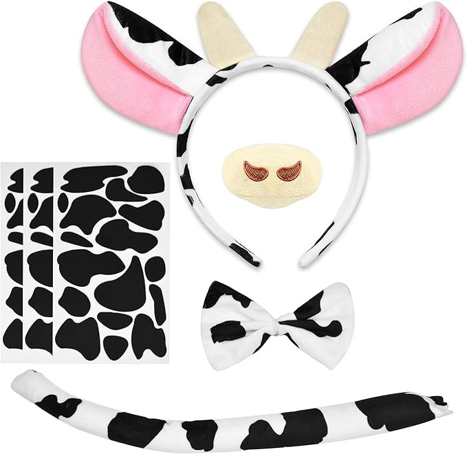 U-Zomir Cow Costume Set, Cow Ears Headband Nose Bow Tie Tail and 51pcs Adhesive Felt Pads for Hal... | Amazon (US)