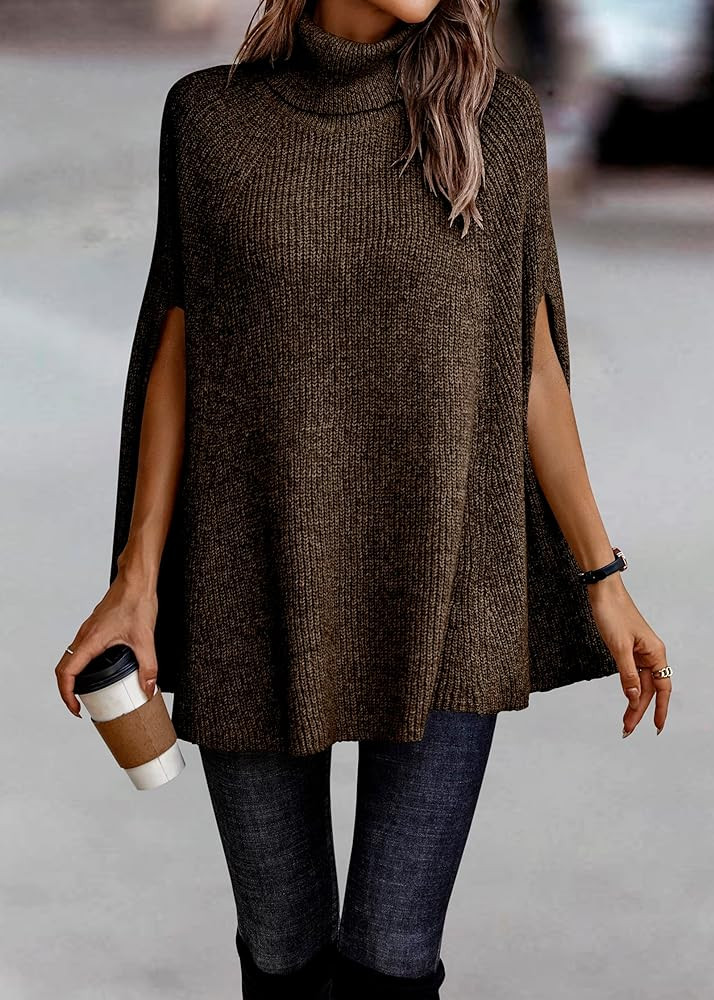 KIRUNDO Women's 2025 Fall Winter Turtleneck Poncho Sweater Fashion Chunky Knit Cape Wrap Sweaters... | Amazon (US)