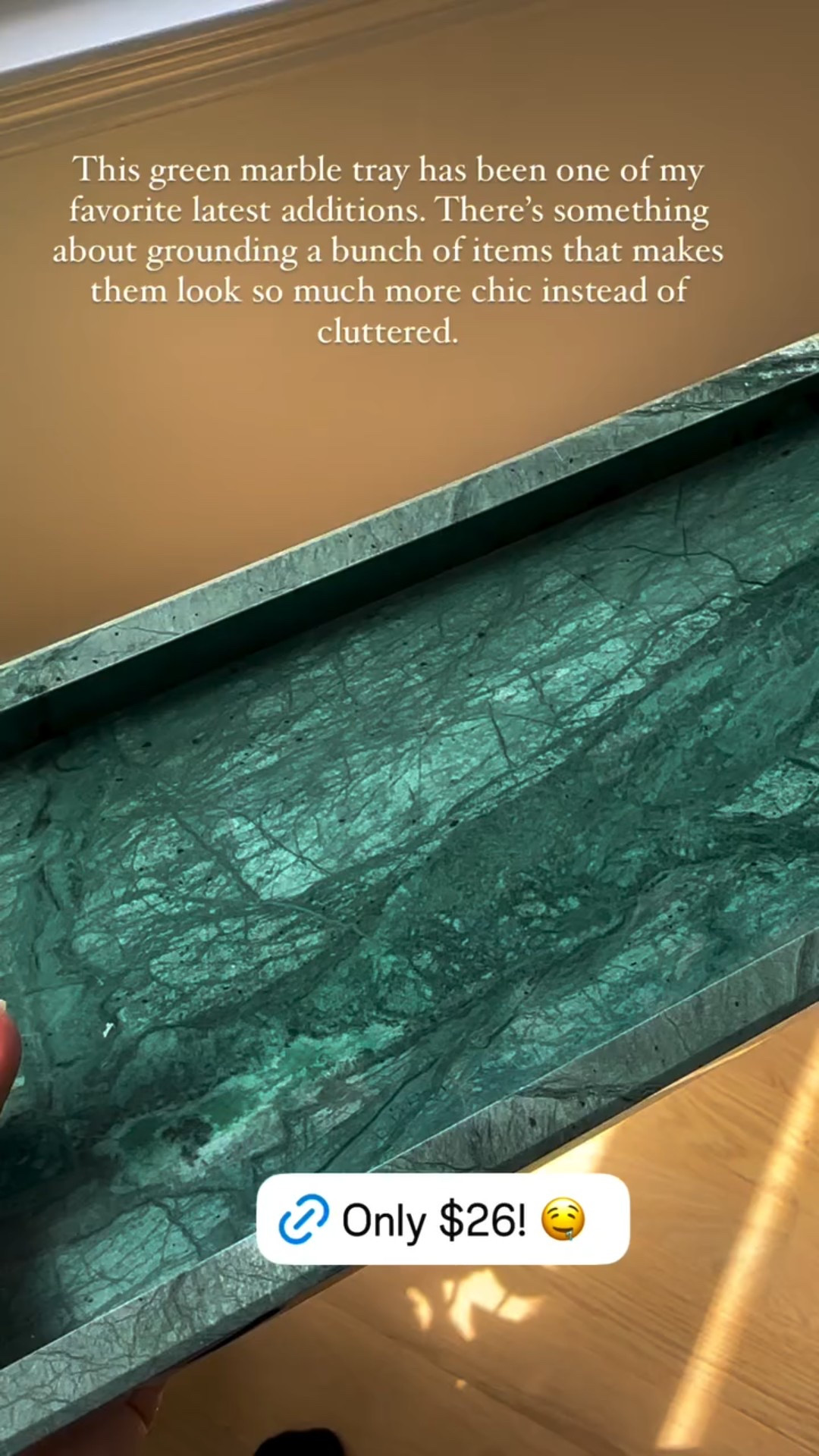 This green marble tray has been one of my favorite latest additions. There’s something about grounding a bunch of items that makes them look so much more chic instead of cluttered.