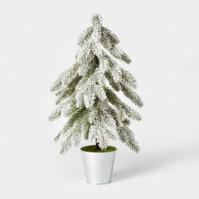 Large Flocked Christmas Tree in Galvanized Bucket Decorative Figurine Silver - Wondershop&#8482; | Target