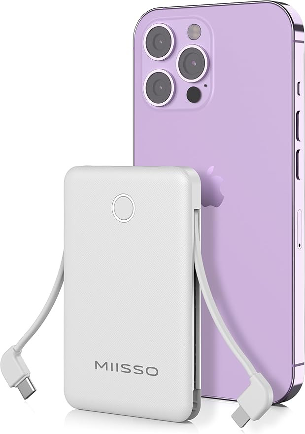 miisso 6000mah Ultra Slim Built in Cables Power Bank, Card Size Built in USB C Cords Battery Pack... | Amazon (US)