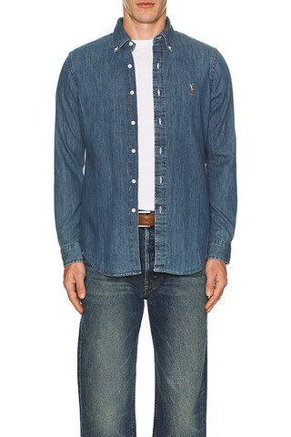 Polo Ralph Lauren Denim Sport Shirt in Denim - Blue. Size M (also in S, L, XL/1X, XXL/2X). | FWRD 