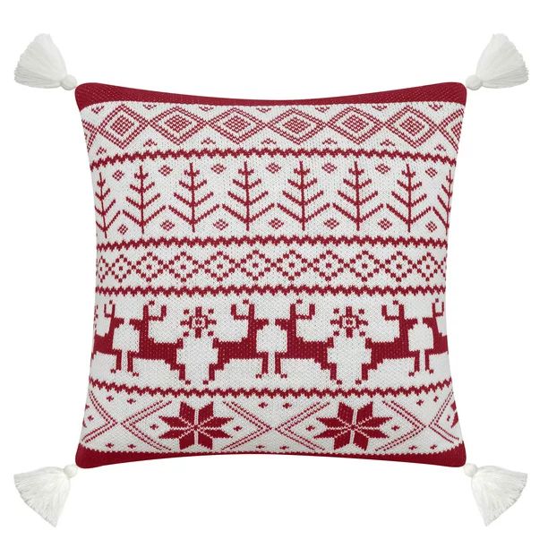 Better Homes & Gardens Fair Isle Knit with Tassels Decorative Throw Pillow Cover, 18" x 18", Red/... | Walmart (US)