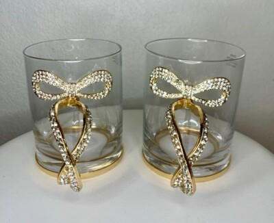 2-NWT COQUETTE GOLD BOW DESIGN RHINESTONE BLING GLASS MUGS | eBay US