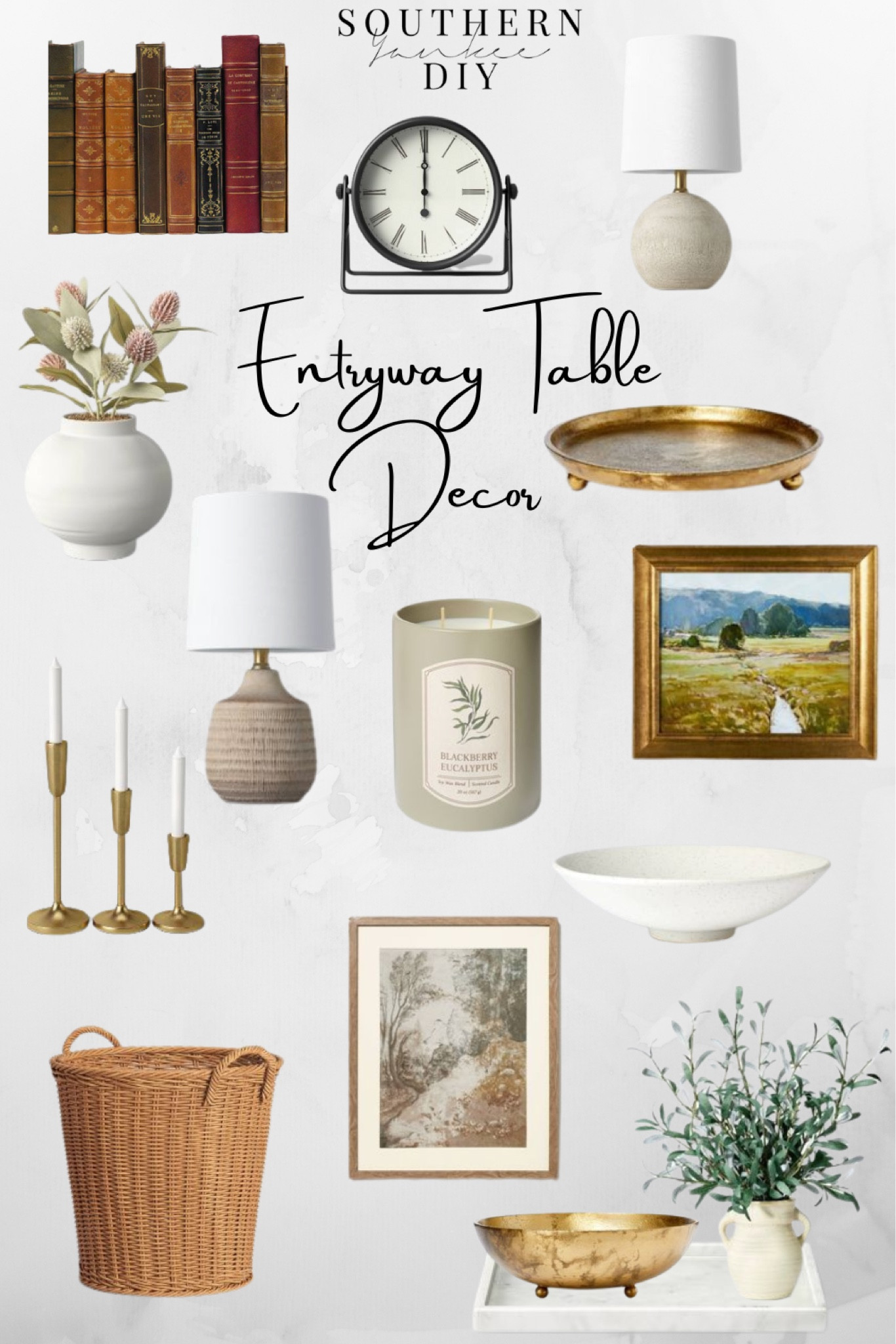 Entryway Table Decor: Styling like a pro | framed art, gold candle sticks, table lamps, florals, weaves baskets, gold trays, ceramic bowls, desk clocks #entryway #tablestyle #homedecor #homeaccessories #homedecorfinds

#LTKstyletip #LTKhome #LTKFind