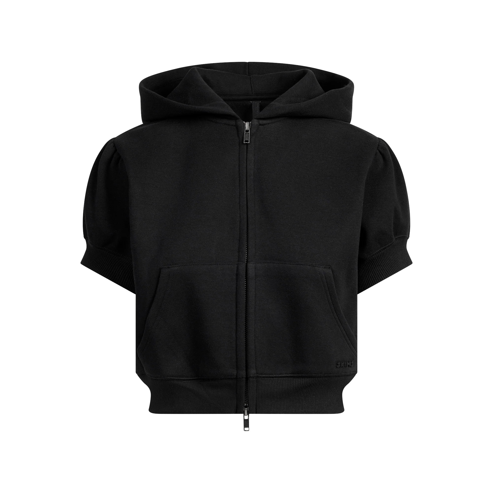 COTTON FLEECE BUBBLE SLEEVE CROPPED ZIP UP | ONYX | SKIMS | SKIMS (US)