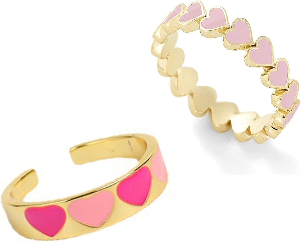 Caiyao 2 Pcs Colorful Enamel Cute Sweet Heart Plain Stackable Finger Ring Gold Band Rings Set Fri... | Amazon (US)