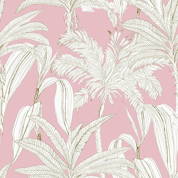 VaryStyle 17.7"x393" Pink Palm Tree Wallpaper Tropical Jungle Palm Leaf Peel and Stick Wallpaper ... | Amazon (US)