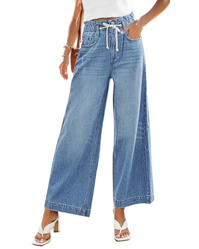 GRAPENT Women's Blue Jeans for Women Baggy Pants Wide Leg Pants Stretchy Bootcut Jeans Women Boyfriend Loose Fit Color Azure Mood X-Small Size 0 Size 2 | Amazon (US)