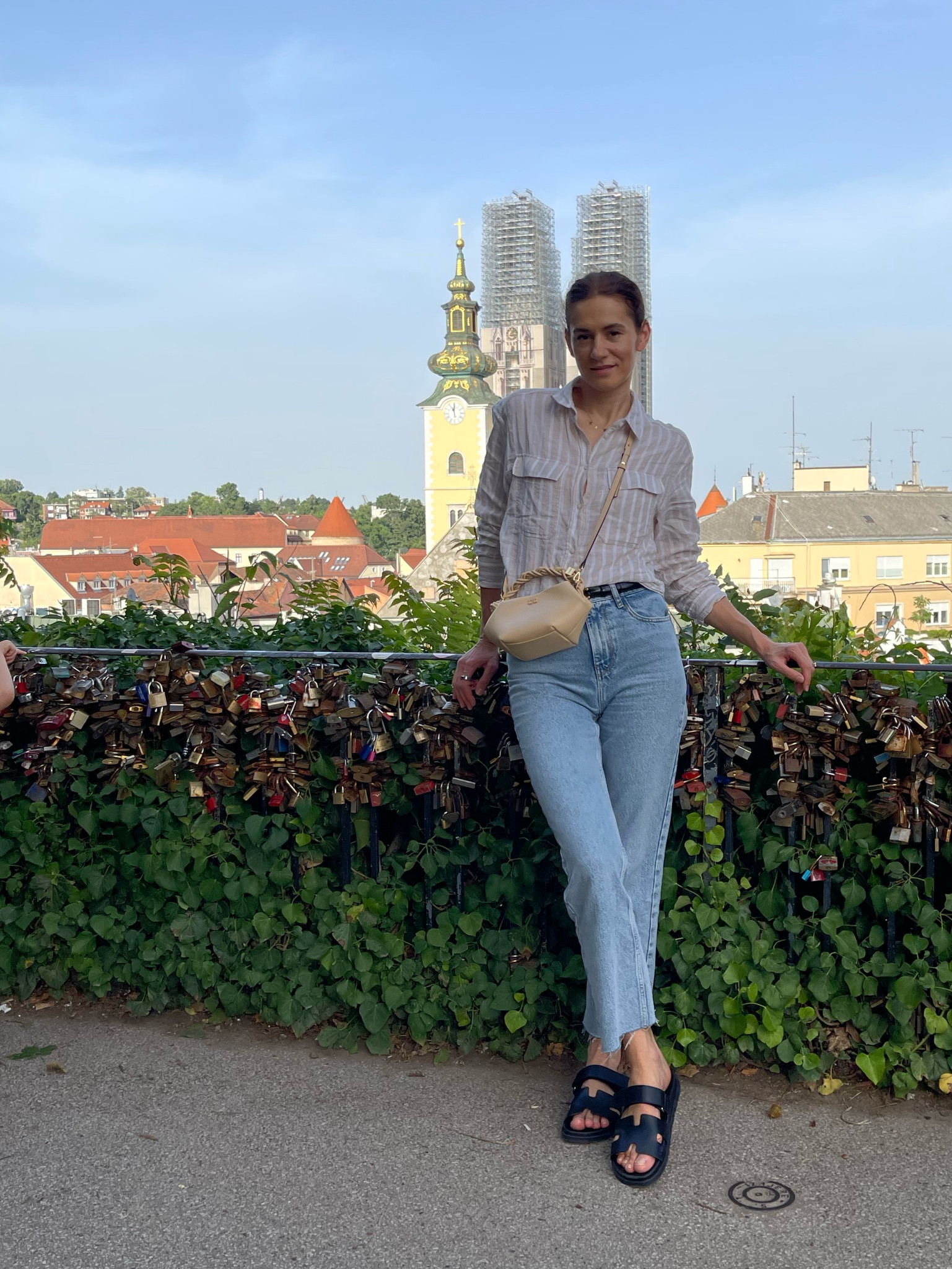 Favorite travel outfit: linen button down shirt, jeans, chunky sandals, belt, and a mini crossbody bag. Chic, comfy and light. #accessories #traveloutfit 

#LTKSummerSales #LTKTravel #LTKSeasonal