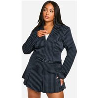 Womens Plus Pinstripe Corset Detail Cropped Blazer - Navy - 20 | boohoo (US & Canada)