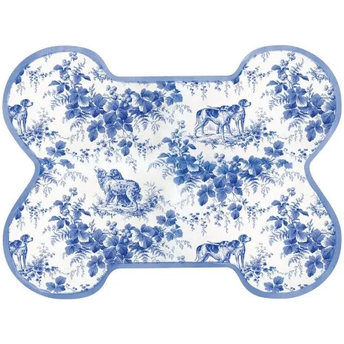 Dog Toile Blue Placemat Die Cut Single Dog Bone | Gracious Style