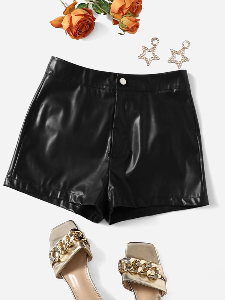 SHEIN PU Leather Skinny Shorts | SHEIN