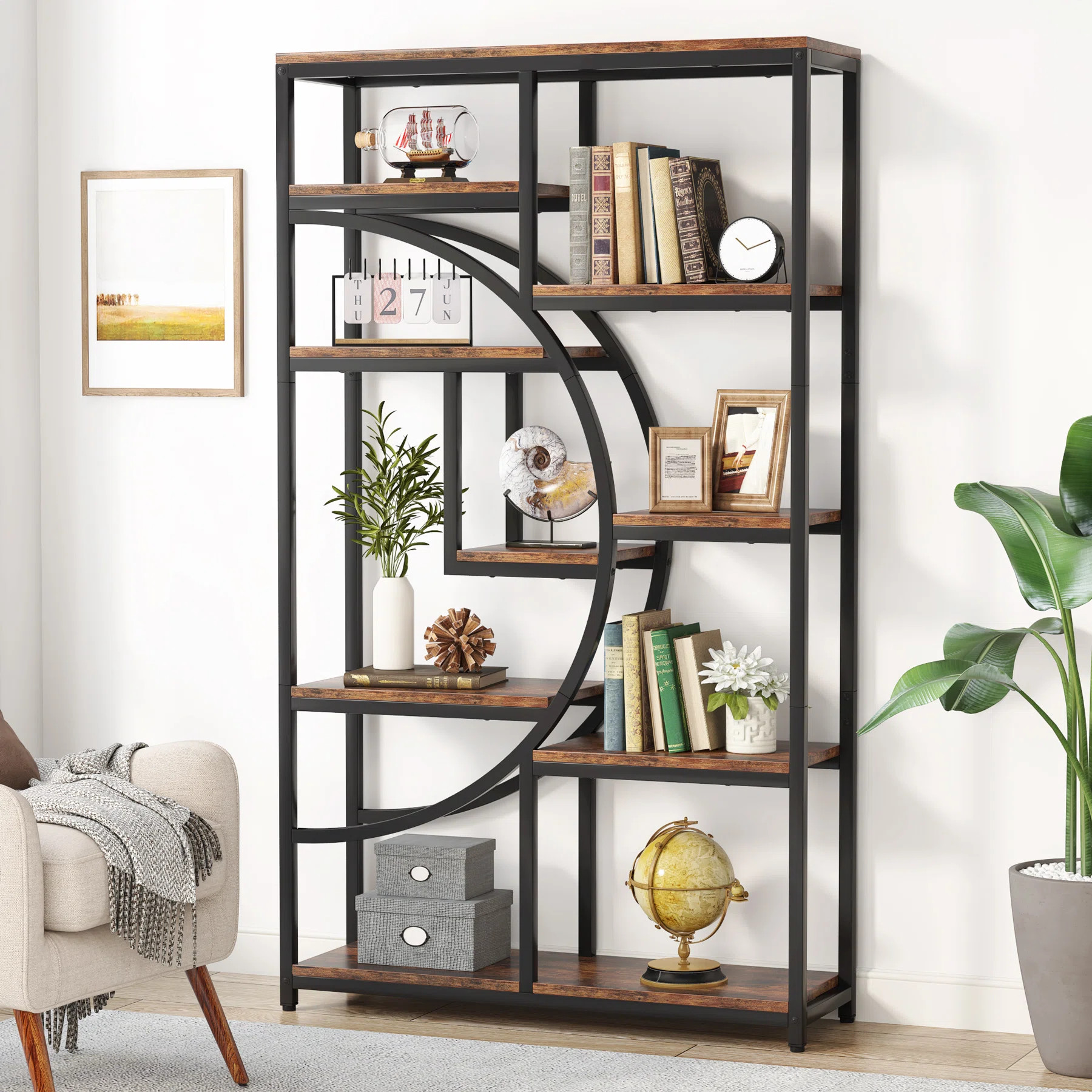 Oscer Bookshelf Industrial 5 Tier Etagere Bookcase Bookshelves for Living Room, Bedroom | Wayfair North America