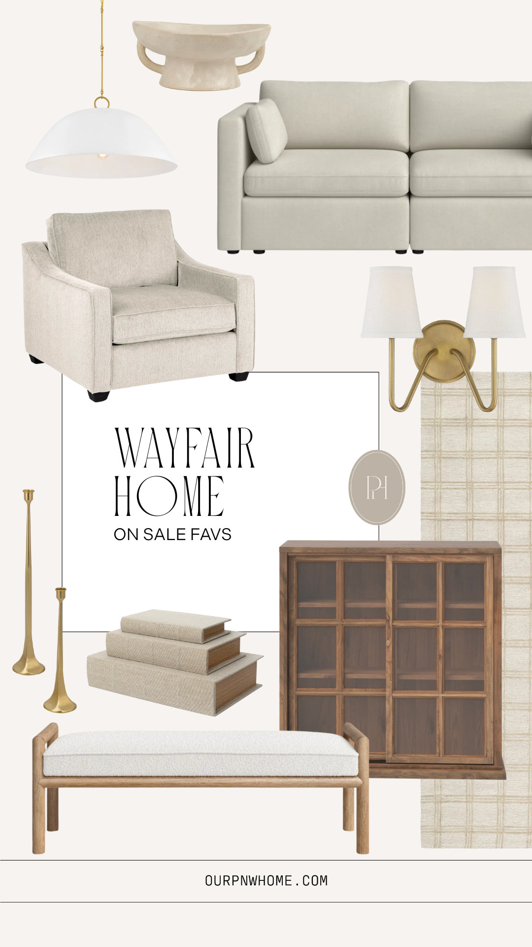 Loving these neutral home finds on sale now with Wayfair's New Year's Super Sale!

on sale furniture, neutral furniture, neutral sofa, off-white couch, living room furniture, neutral accent chair, cabinet, upholstered bench, white bowl, decorative bowl, home decor, home accents, pendent light, pendent lighting, light fixture, brass candlesticks, gold candle holders, bookcase, storage boxes, decorative boxes, book boxes, neutral area rug, wall sconce 

 #LTKSeasonal #LTKHome #LTKSaleAlert