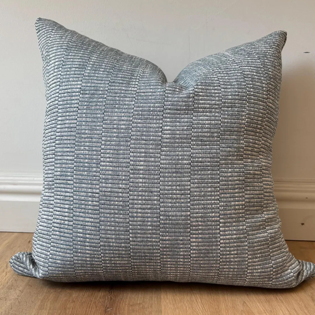 Boho Woven Striped Pillow Cover Chambray Blue & White Textured Cushion, Euro Sham and Lumbar Size... | Etsy (US)