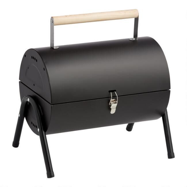 Black Metal and Wood Portable Charcoal Barbecue Grill | World Market