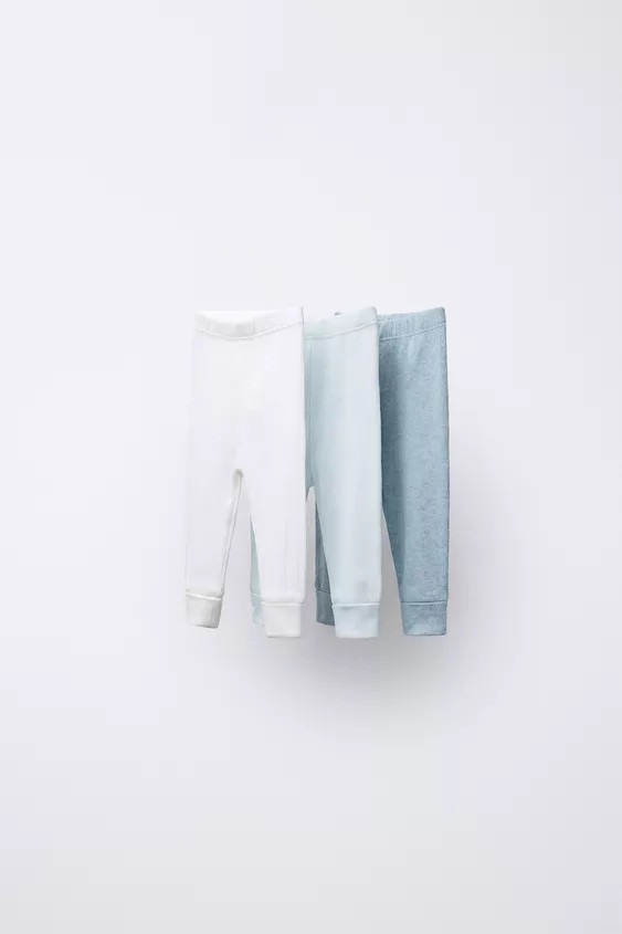 Pack of three pairs of ribbed leggings with an adjustable elastic waistband and cuffed hems. | Zara UK