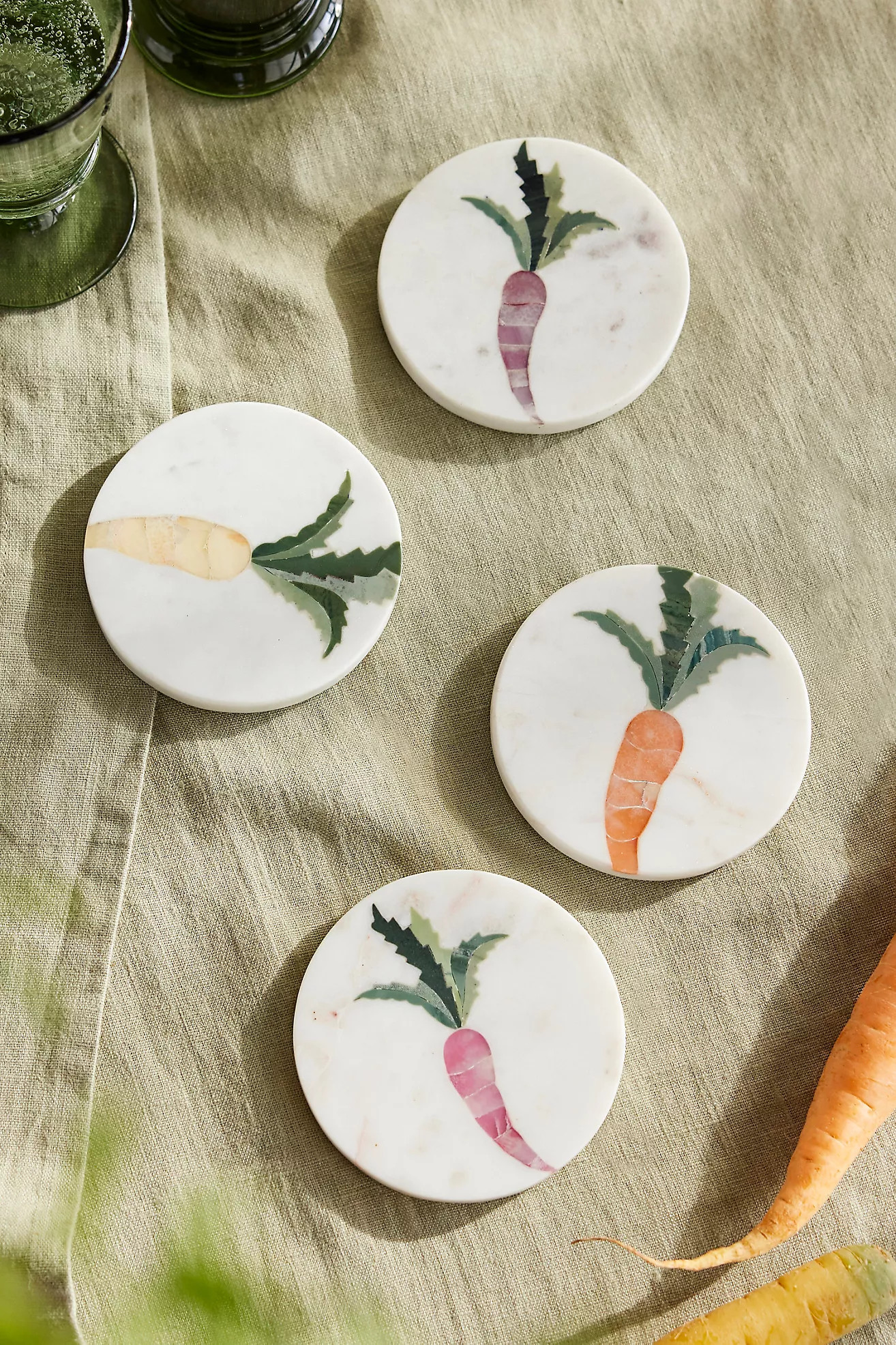 Carrot Inlay Marble Coasters, Set of 4 | Anthropologie (US)