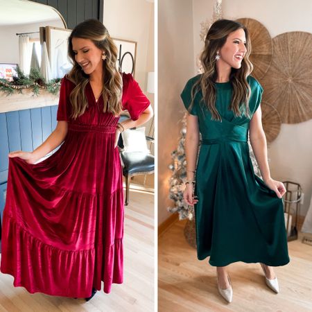 Special occasion dresses for the holidays!

Code 15CLOTHEDIN will get you 15% off the green dress. Wearing a small in both dresses. 

#LTKSeasonal #LTKHoliday