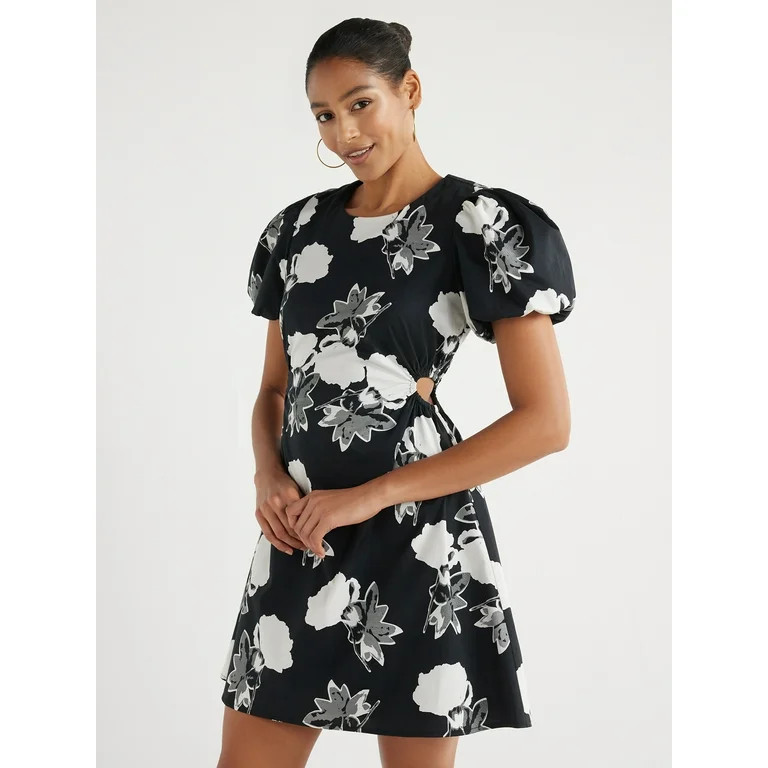Scoop Women’s Cutout Poplin Dress with Puff Sleeves, Sizes XS-XXL - Walmart.com | Walmart (US)