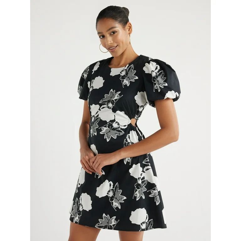 Scoop Women’s Cutout Poplin Dress with Puff Sleeves, Sizes XS-XXL | Walmart (US)