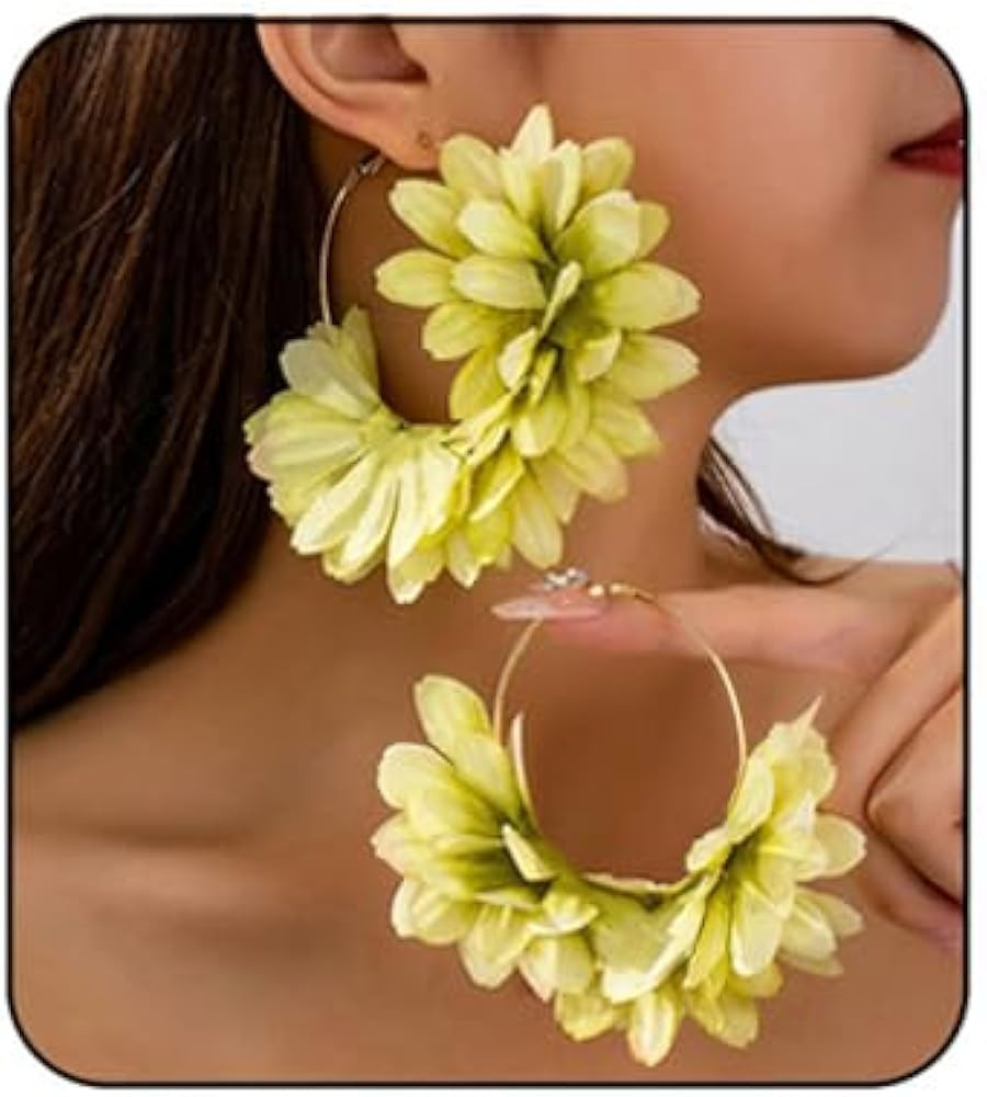 Boho Colorful Flower Earrings Floral Fabric Hoop Earrings Camellia Petal Hoop Earrings Vacation W... | Amazon (US)