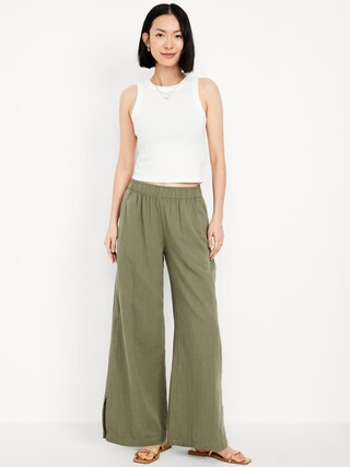 High-Waisted Crinkle Gauze Super Wide-Leg Pants | Old Navy (CA)