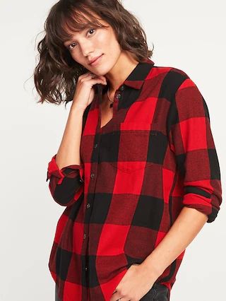 Women / TopsOversized Plaid Flannel Boyfriend Tunic Shirt for Women | Old Navy (US)