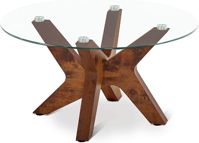 ivinta Round Glass Coffee Table for Living Room, 31.5 in Mid Century Modern Accent Tea Table, Far... | Amazon (US)