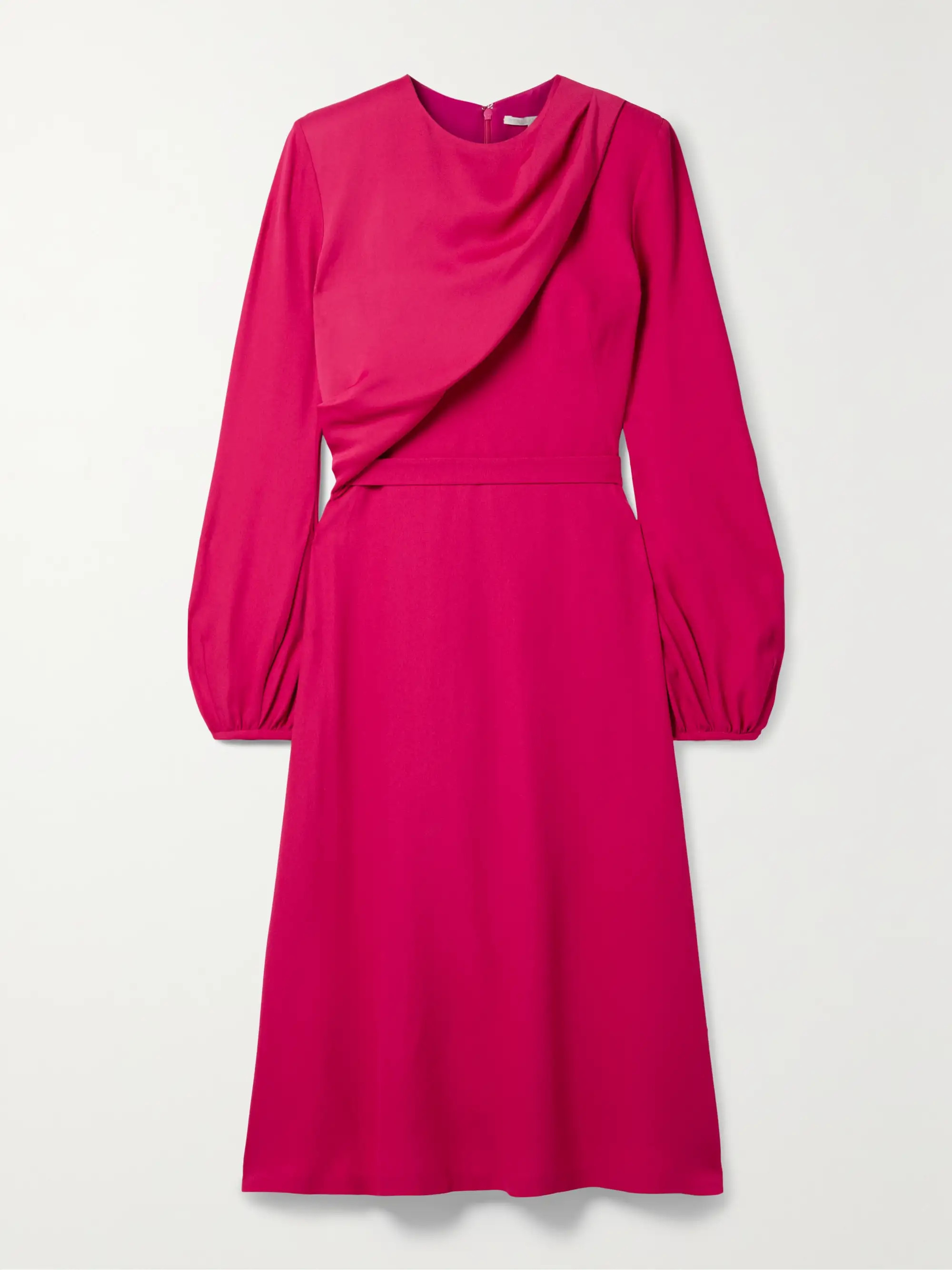Pink Belted draped crepe midi dress | STELLA MCCARTNEY | NET-A-PORTER | NET-A-PORTER (UK & EU)