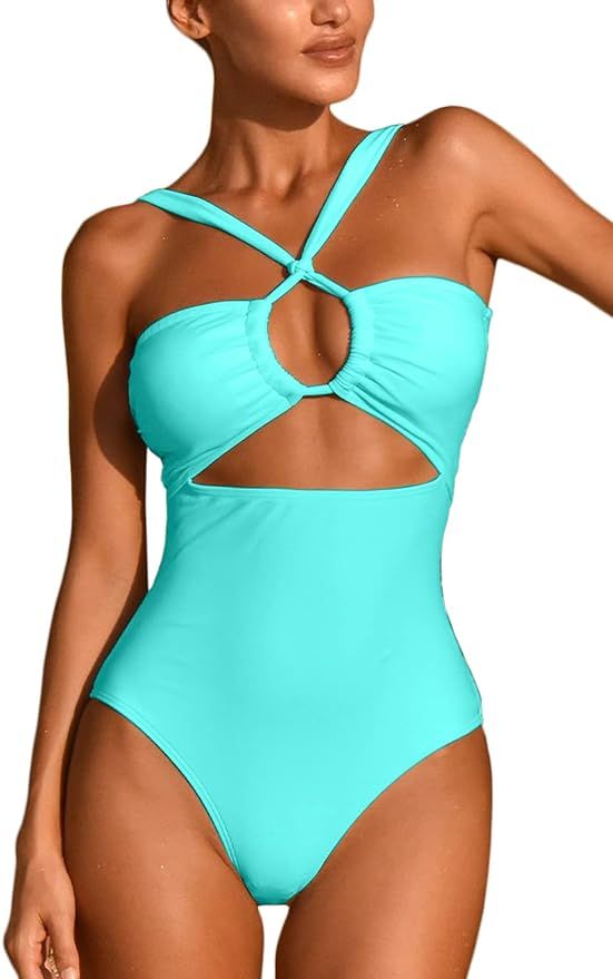ioiom Women's Sexy Front Cross One Piece Swimsuits High Waisted Tummy Control Bathing Suits | Amazon (US)