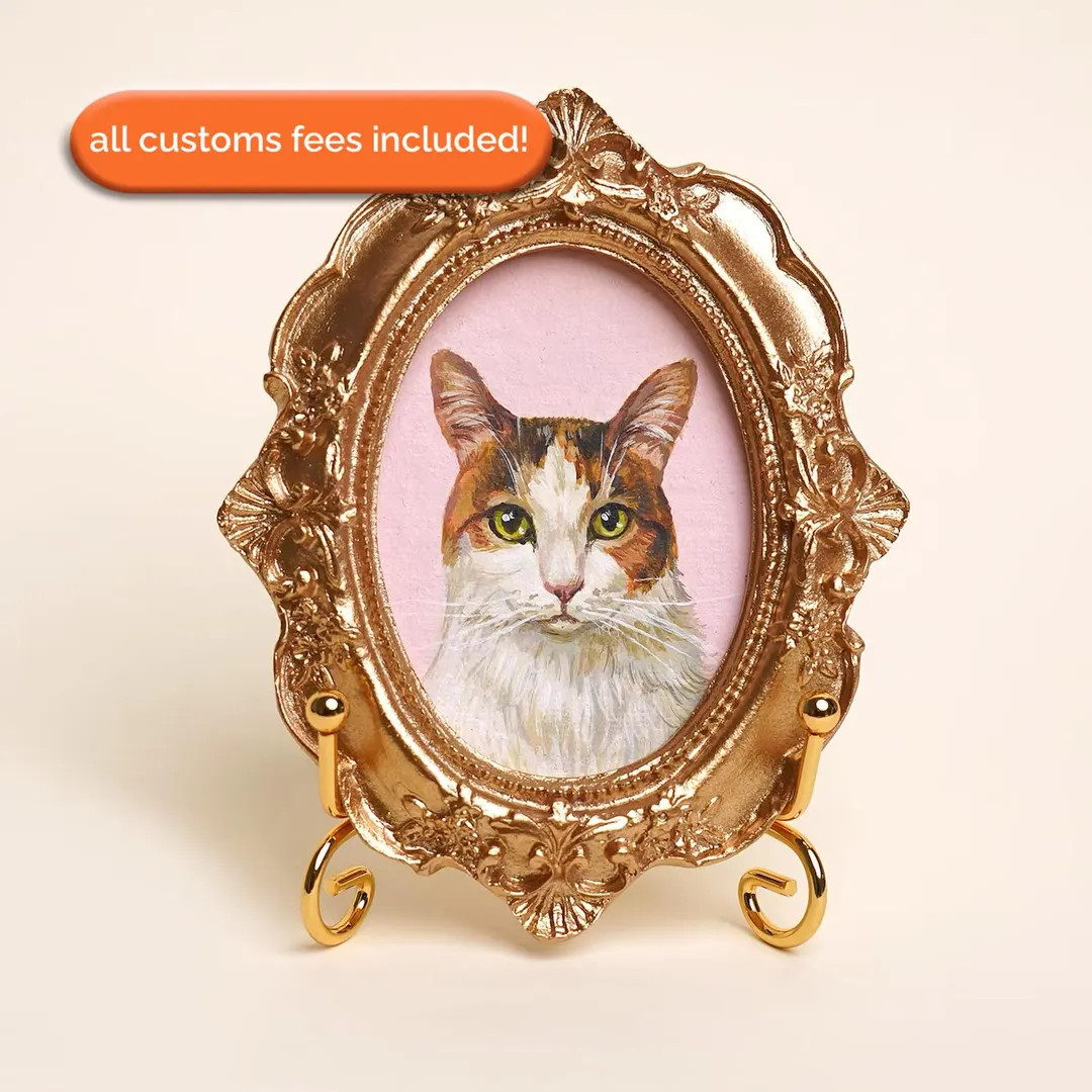 Mini Custom Acrylic Pet Portrait, Gift for Mom, Cat Portrait From Photo, Portrait in Gold-colored... | Etsy (US)