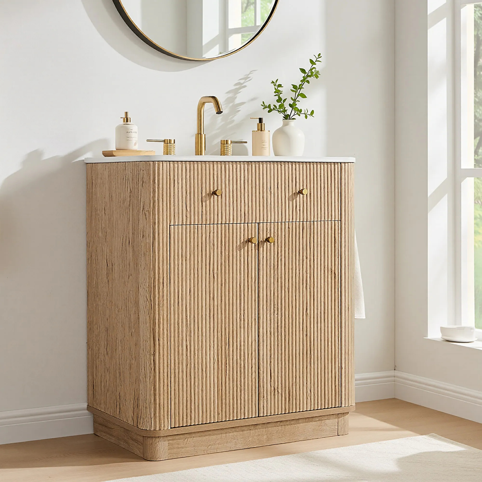 Fluted Bathroom Vanity with Sink, Storage Cabinet & Adjustable Shelf - On Sale - Overstock - 4399... | Overstock