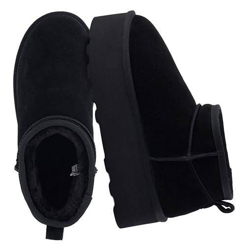 CUSHIONAIRE Hippy Women’s Platform Ankle Boots – Genuine Suede, Faux Fur Lining, Cozy Winter Slip-On Design boots for women, BLACK 7.5 | Amazon (US)