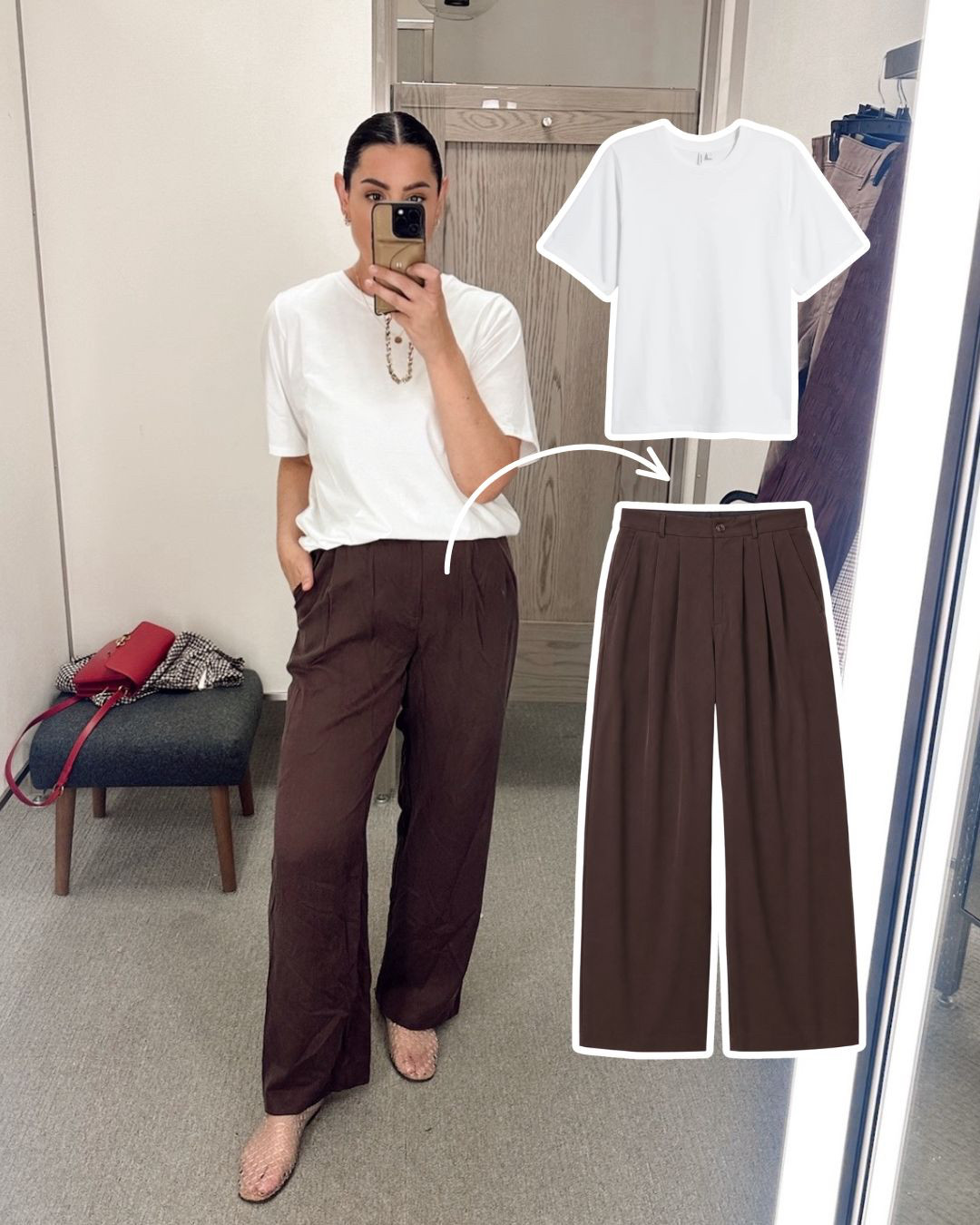 Love these pants! They're the reformation trousers and they fit me so well. I'm in the 10, true to size.

PS: this is the best cotton tee! I sized up to a large, perfect loose fit. 

 