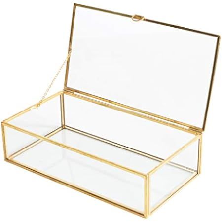 Home Details Vintage Mirrored Bottom Glass Keepsake Box Jewelry Organizer, Decorative Accent, Vanity | Amazon (US)